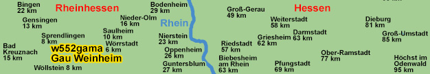 Landkarte Weinbergsfahrt von Gau-Weinheim zum Wiberg, der zweithchsten Erhebung in Rheinhessen.